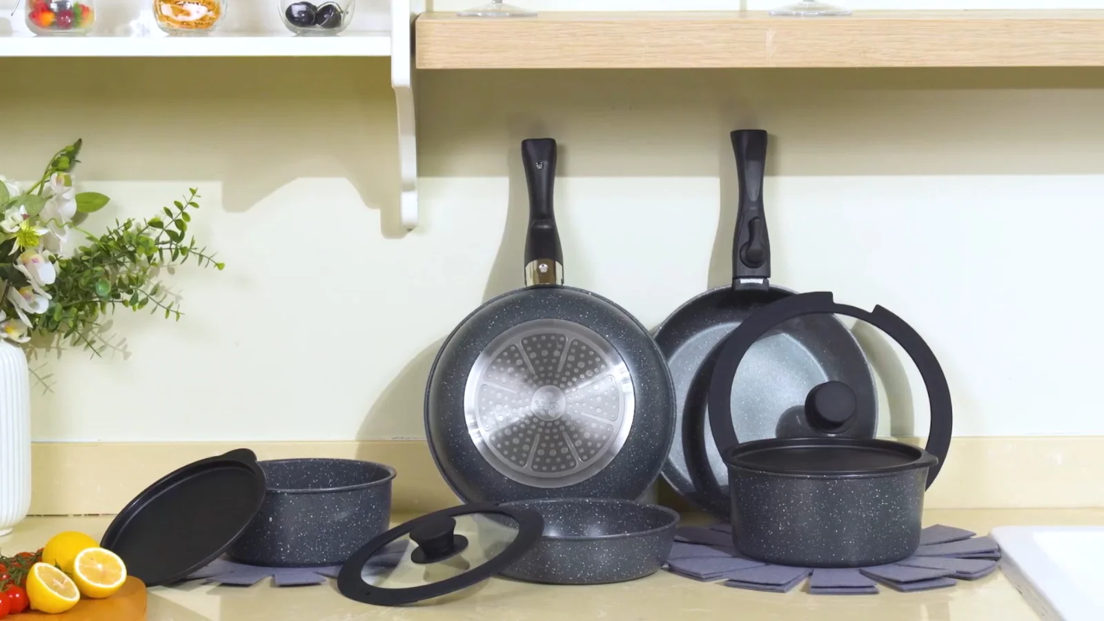 The SODAY pack-flat set nested into a single stack on a shelf