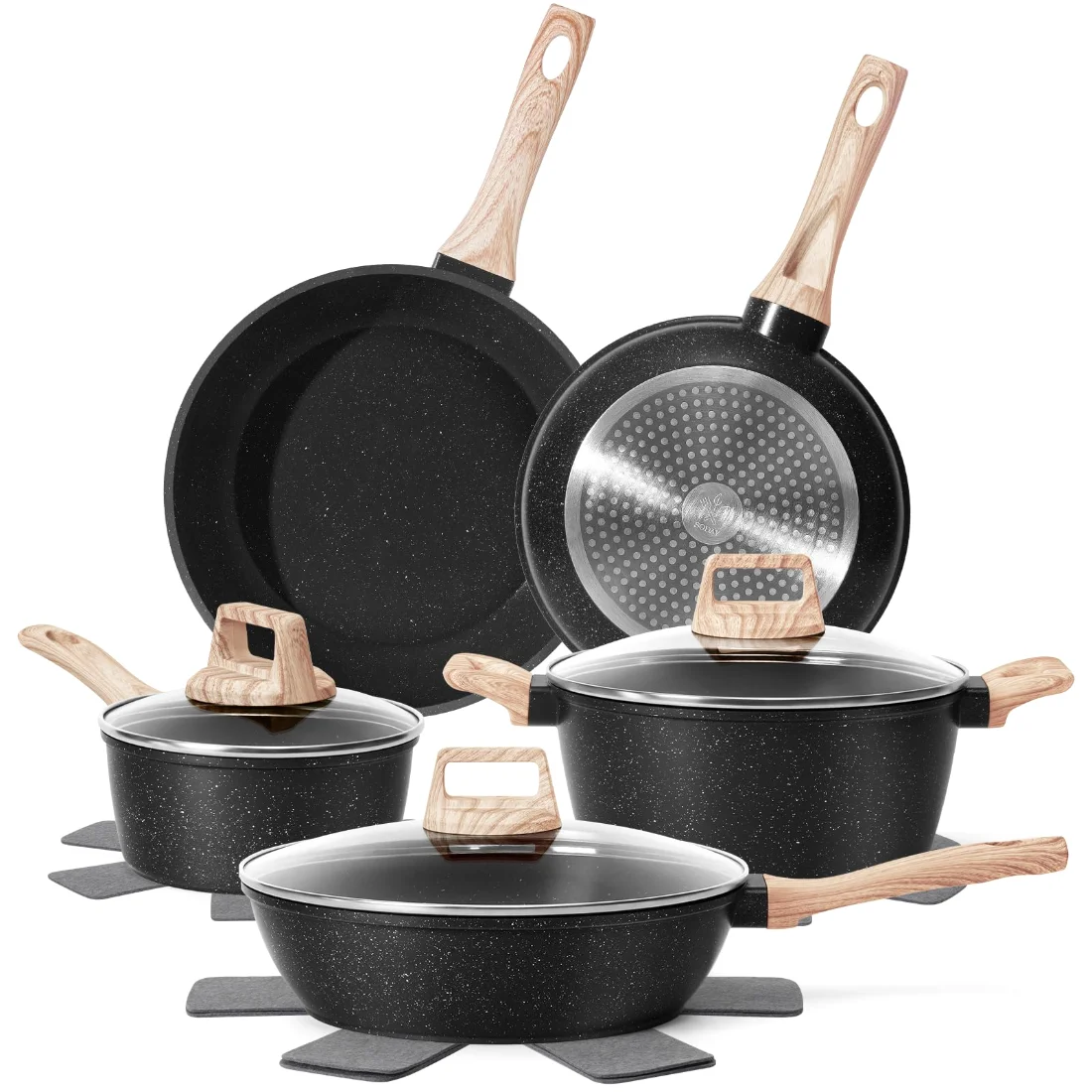 SODAY 12-Piece Granite Cookware Set, Black